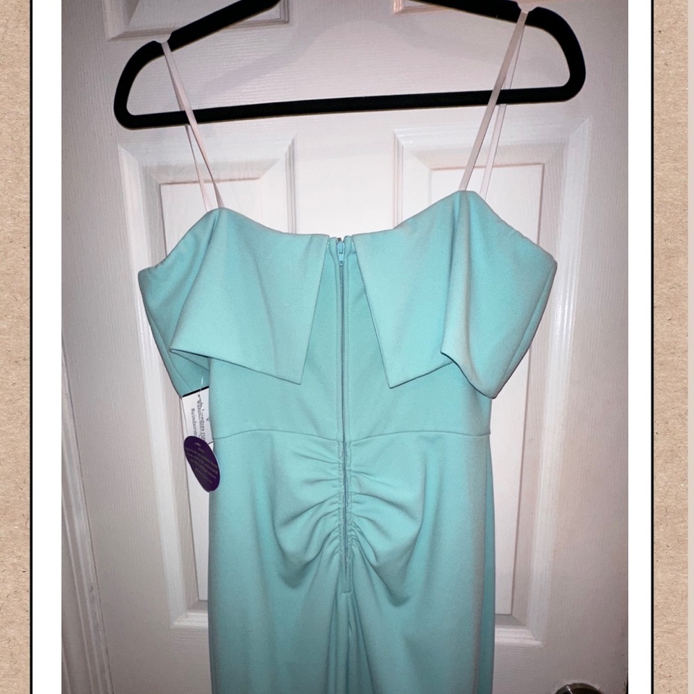 Tiffany Blue Windsor Formal Off-The-Shoulder Zip-Up Formal Gown